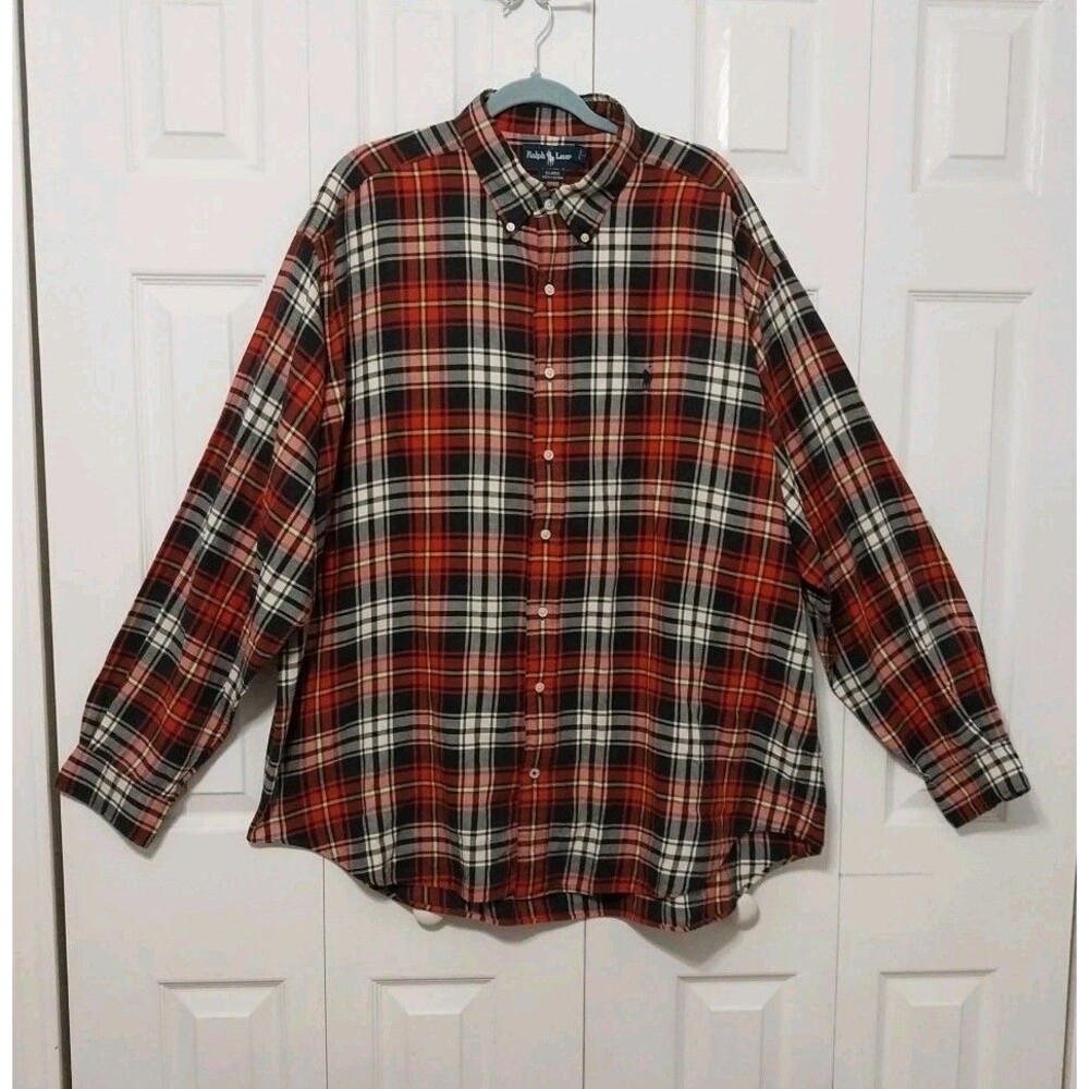 Ralph Lauren Blaire Cotton Plaid Button Shirt Red Black Pony Logo XXL RN41381